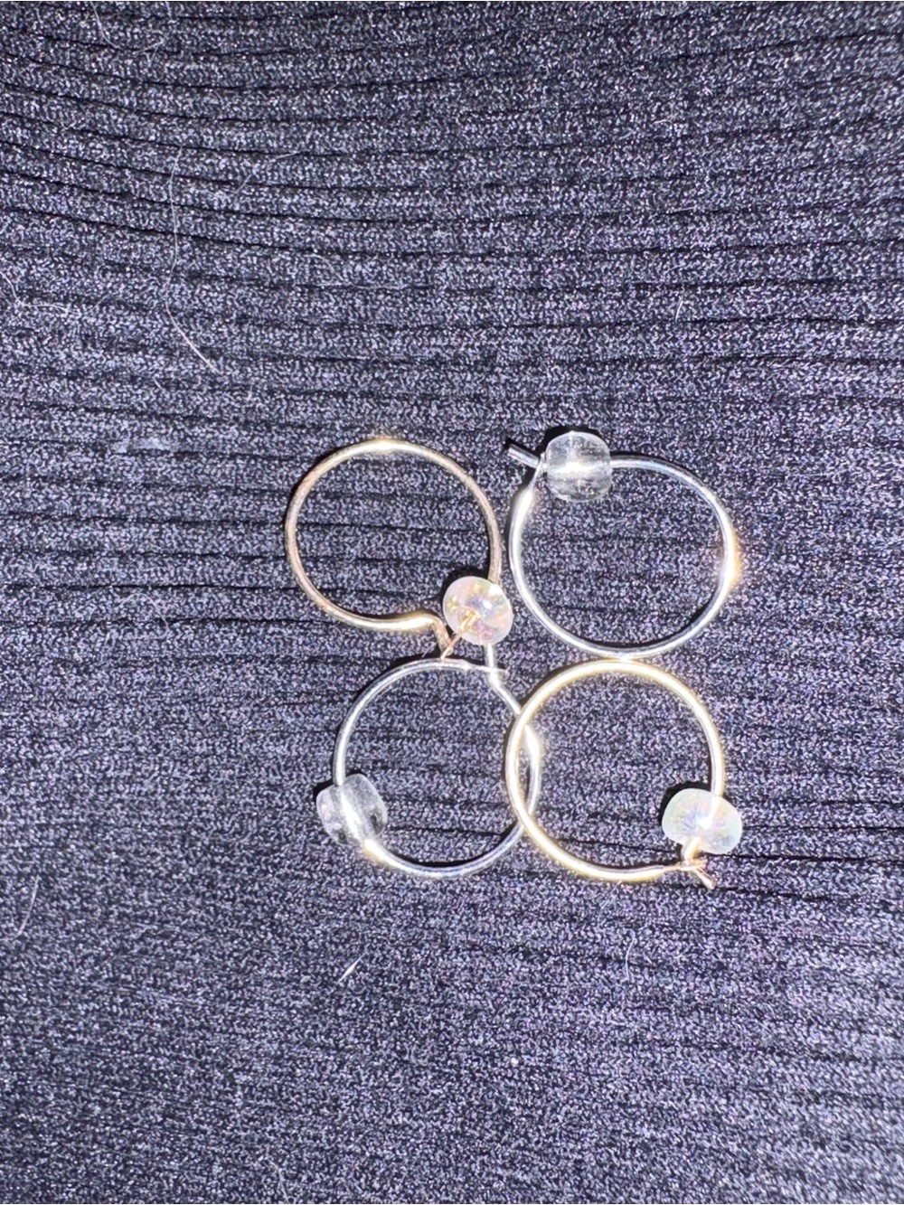 Gold and Silver Hoop Earrings with Clear Bead Accent - Women Jewelry